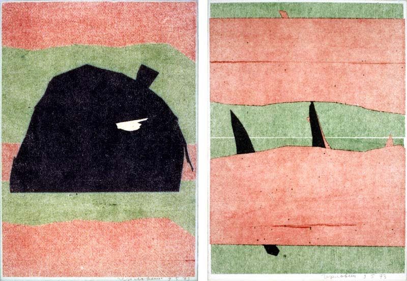 Valeriy Gerlovin carbon paper monoprints from series "Landscapes" 1973