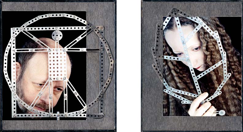 Rimma Gerlovina and Valeriy Gerlovin "Leonardo's Man" and "Leaf" diptych, C-prints in metal constructions 2005